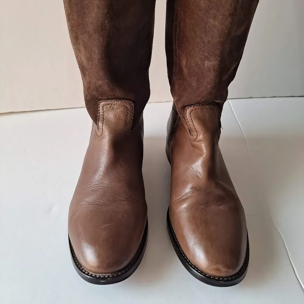 Tory Burch Brown Suede Leather Simone Over The Knee Round Toe Riding Boots Siz 6